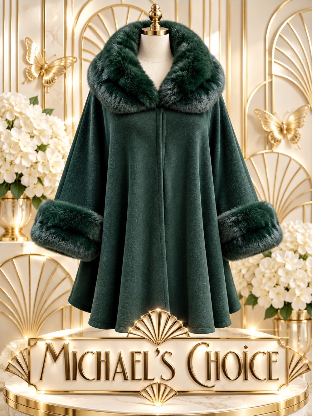 🆕😍Women's Hunter Green Faux Fur Knitted Swing Capelet